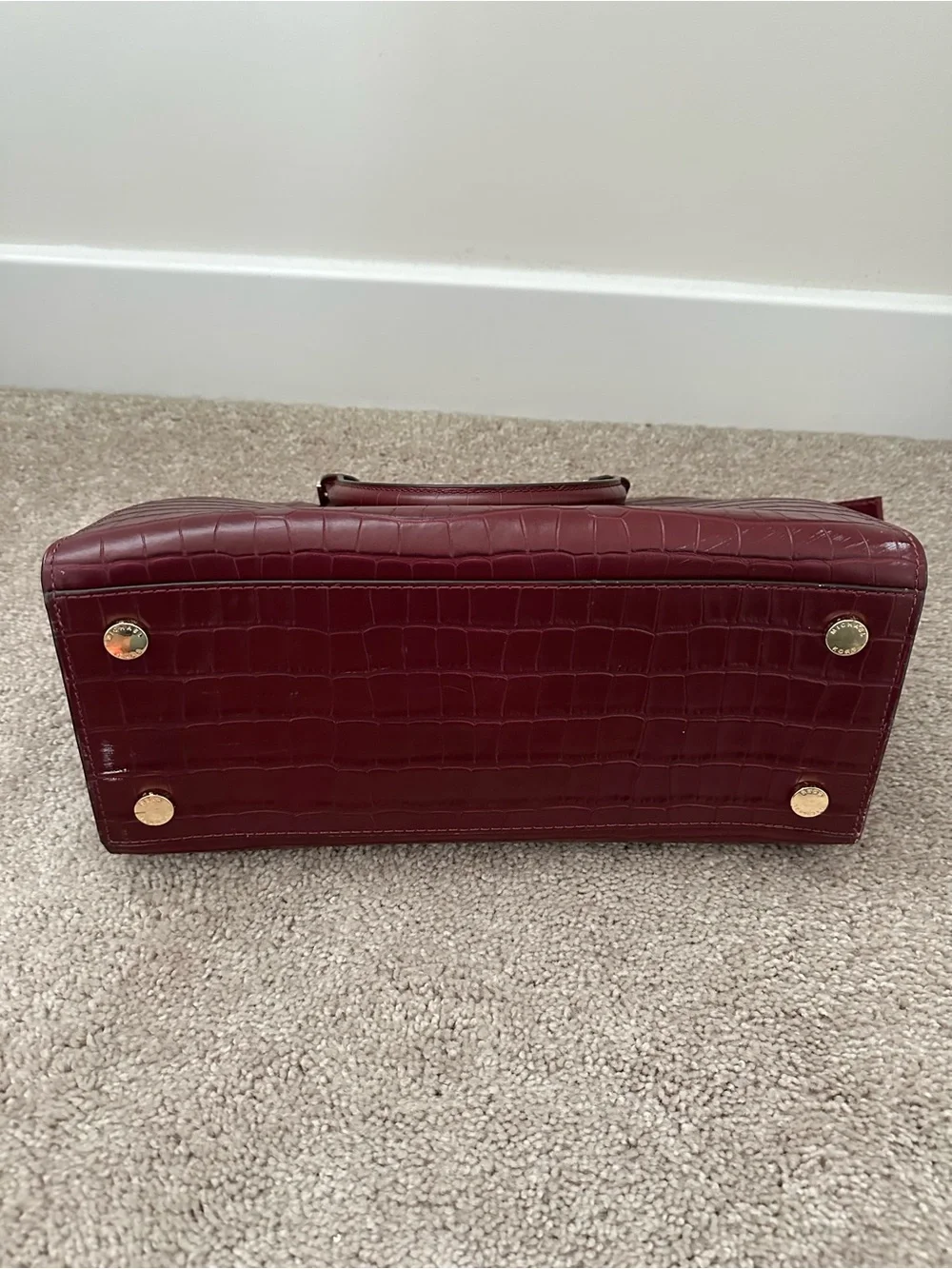 Michael Kors Croc-Embossed Burgundy Satchel with Detachable Strap